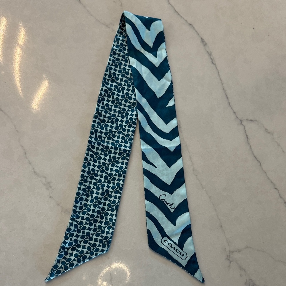 Coach Teal and Navy Dual-Pattern Scarf